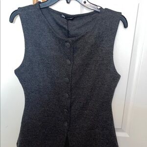 Zara Black Fitted Tank Top with Buttoned Detail